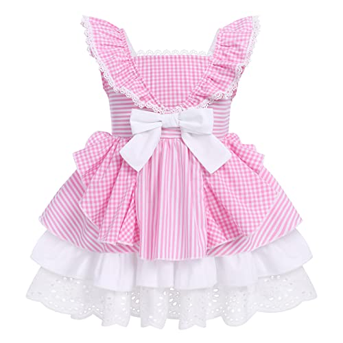 Baby Girl Plaid Dresses Toddler Summer Square Neck Plaid Dress Vintage Gingham Smocked Dress Newborn Baby Ruffle Lace Sundress Birthday Party Gingham Dresses Outfits Pink Plaid 2-3 Years #TOP3