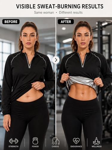 Sauna Suit Women Sweat Sauna Jacket Long Sleeve Zipper Shirt Workout Top - image 5