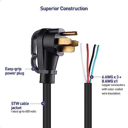 Cable Matters 4 Prong Replacement 50 Amp Rv Power Cord, Generator Extension Cord/Generator Power Cord (Nema 14-50P To 4 Wire) - 10 Feet #TOP4