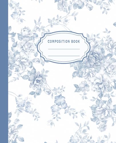 Vintage Botanical Composition Notebook: Pastel Blue Floral Design Journal for Women and Teen Girls/College Ruled/ Pretty Coquette Aesthetic Notebook ... School, Office/Cute Preppy School Supplies image 2