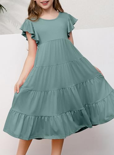 blibean Girls Summer Boho Sun Dress Tween Ruffles Tiered Dresses Size 6-15 Years - Image 6