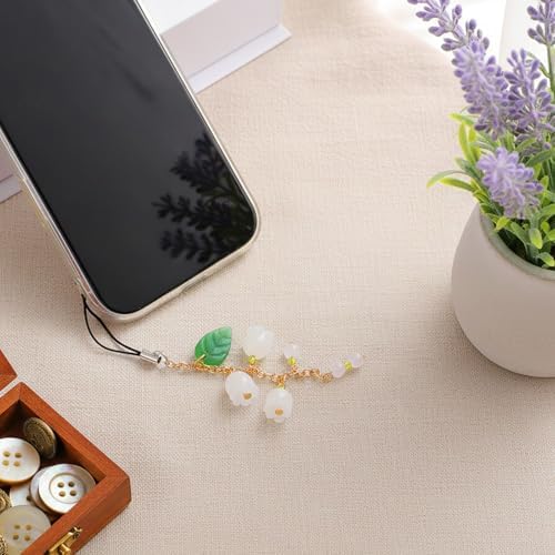 QFGasre 2pcs Cute Phone Charms Aesthetic Y2K Lily of The Valley Phonecharm Cute Flower Phone Charm Cellphone Wrist Strap Y2K Accessories for Bag Keychain Camera Pendants Decor — view 3