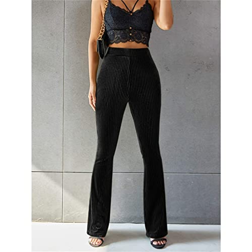 Hassembly Women Velvet Corduroy Bootcut Yoga Pants High Waisted Workout Bell Bottoms Tummy Control Jogger Tracksuit Plus Size (Black, Large)