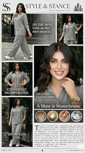 Image of Women's Solid Color Two-Piece Set | Long Sleeve Top & Wide Leg Pants Co-ord Set | Casual Wear Co ord Set
