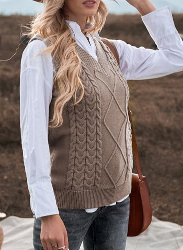 Image of EVALESS Oversized Sweater Vest for Women V Neck Sleeveless Solid Color Loose Pullover Sweater