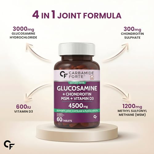 Image of Carbamide Forte Glucosamine Tablets For Joint Support Supplement with Vitamin D3 & Glucosamine Chondroitin MSM | Joint Cartilage Support & Muscle Health | Joint Support Tablets - 60