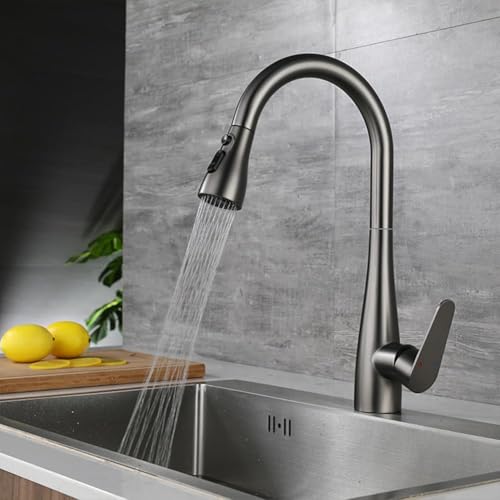 Robinet de cuisine pivotant 360 gris avec flexible extractible 2 jets