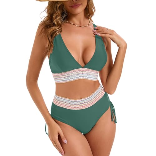 Yxzogd Women's High Waisted Color Block Bikini Set Tankini Swimsuit