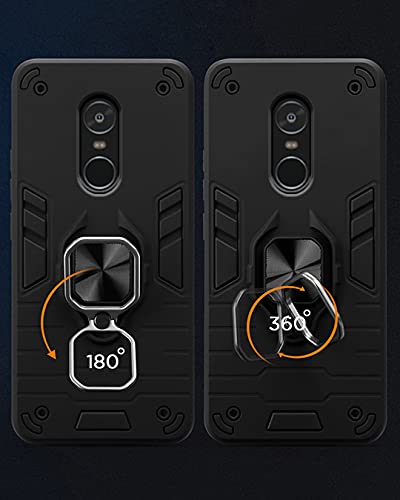 Image of Pikkme D5 Tough Armor Bumper Back Cover Case for Redmi Note 5 |Ring Holder & Kickstand in-Built (Black)