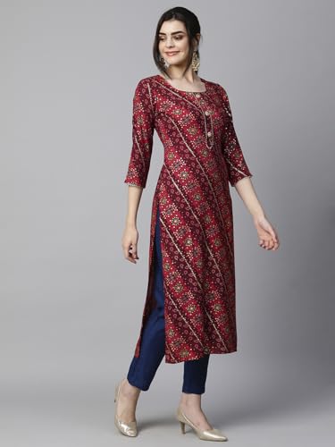 Image of GoSriKi Women's Cotton Blend Straight Printed Kurta with Pant Set