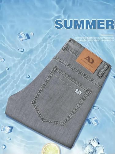 Summer Thin Men's Loose Straight Jeans Lyocell Soft Drape Business Casual Trousers Classic Ice Silk Denim Pants2