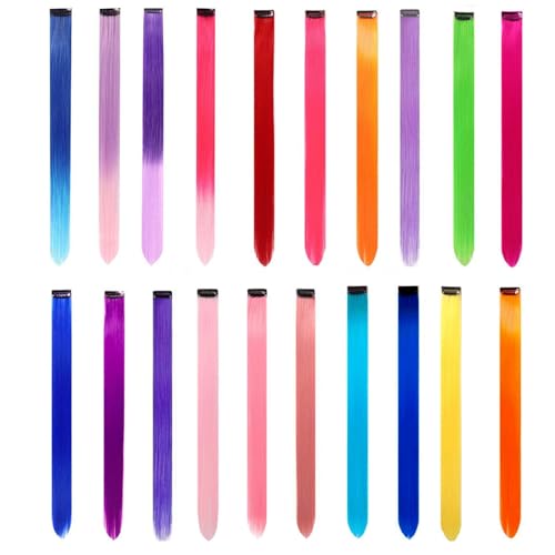 20 Pcs Colored Hair Extensions Colorful Clip in 22 inch Synthetic Straight Hair Extensions for Kids Girls Women