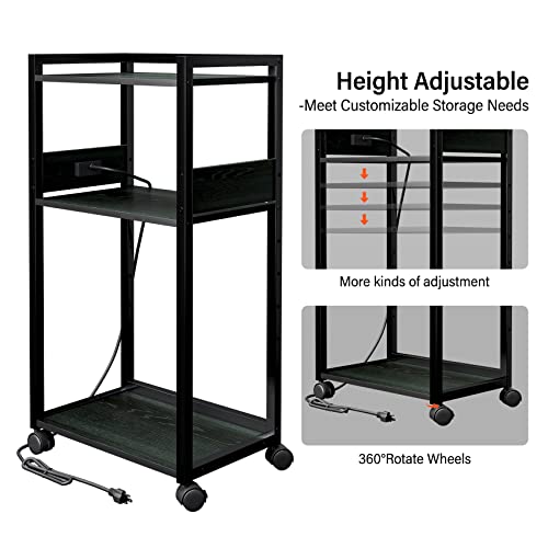 Tc-Homeny 3-Tier Movable Printer Stand With Storage Rolling Floor-Standing Deskside Shredder Computer Host Stand Adjustable Storage Shelf Rack For Office Supplies Fax Scanner File Book #TOP4