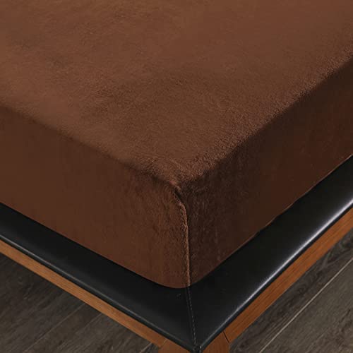 Flannel Fitted Sheet Full Size,Velvet Fitted Sheet Plush Shaggy Ultra Soft Fuzzy Sheet With 15''Deep Pocket,Coffee,1 Pack(Not Include Pillowcases) #TOP4
