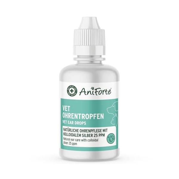 AniForte Ohrentropfen mit kolloidalem Silber 25ppm & Ringelblume 50ml | Für Hunde, Katzen & Kleintiere I Bei Ohrentzündungen, Juckreiz I Ohrenpflege, Ohrenhygiene, Gesunde Ohren