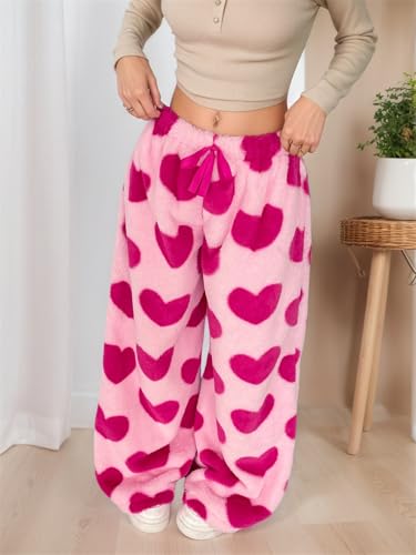 Image of VCM Leopard Print Pants Y2k High Waisted Baggy Trousers Drawstring Fluffy Cheetah Fuzzy Pajama Sleepwear