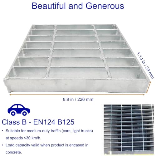 Image of Galvanized Steel Drain Grate, Driveway Channel Cover 9x9 in