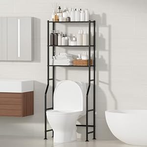 3-Tier Over The Toilet Storage, Freestanding Metal Bathroom Shelves, Space Saver Above The Over Toilet Storage Shelf for Bathroom (Black)