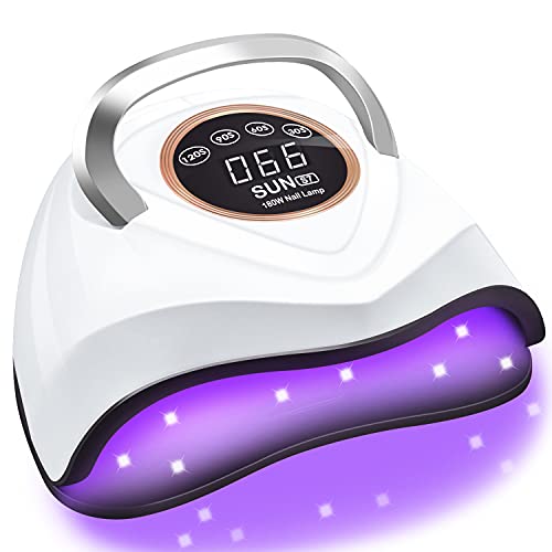 Rayocon 180W UV LED Nail Lamp for Gel Polish Fast Nail Dryer with 48 Lamp Beads 4 Timers UV Nail Light Portable Handle Curing Lamps for Fingernail & Toenail