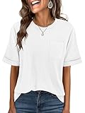 ANRABESS Women Oversized T Shirts Short Sleeve Summer Casual Loose Top Basic Tee with Pocket White X-Large