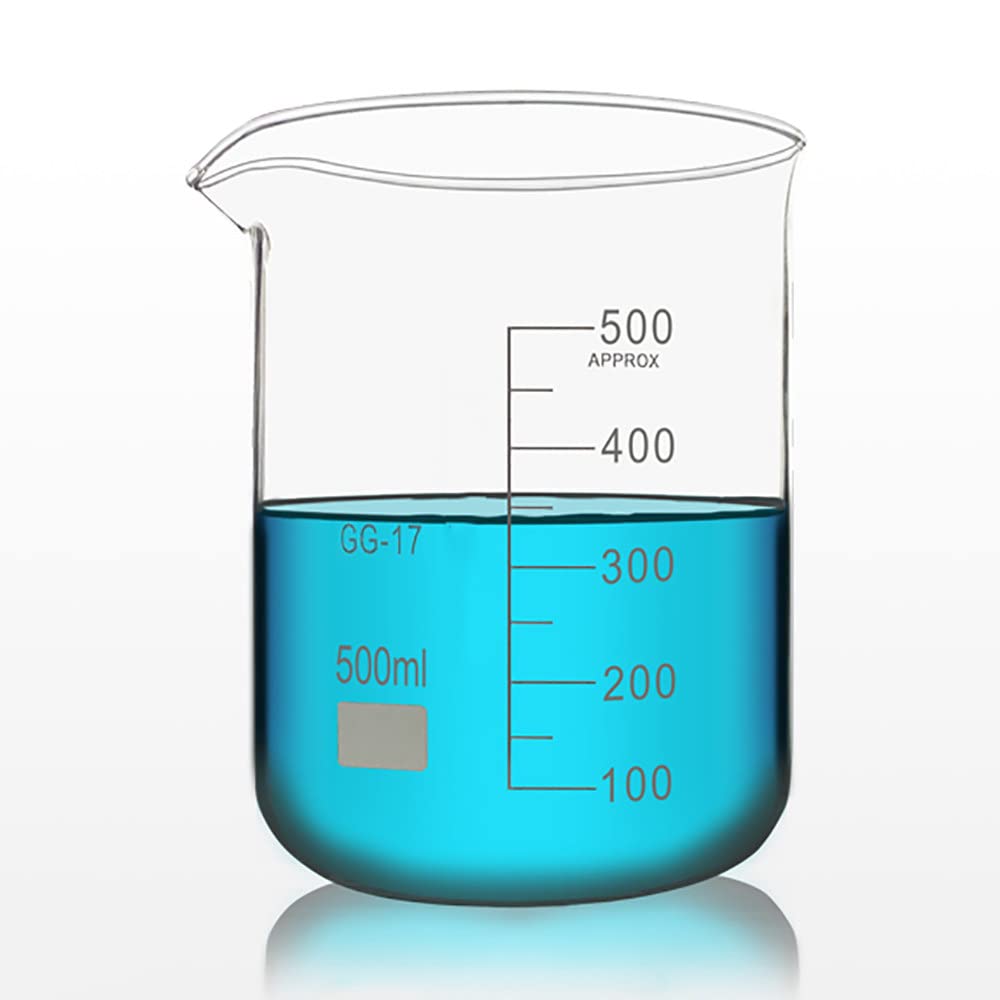 Vasos de precipitados de Vidrio de Forma Baja (500 ml/600 ml/800 ml/1000 ml), Vaso de Laboratorio de borosilicato Transparente, Vasos medidores de Vidrio con graduación y Pico, para Laboratorio, esc