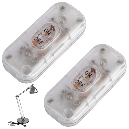 Inline Switch 2 Pcs, Clear Lamp Cord Button Torpedo Switch, 6A 250V, Universal ON/OFF Electrical Appliance Switches, for Light Repair and Replacement Control Power Plug Desk Table Light Parts