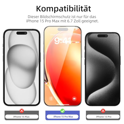 NEW'C Schutzfolie für iPhone 15 Pro Max für Panzerglas mit Montagehilfe – Ansicht 2