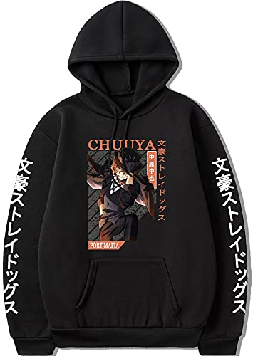 Topcos, Bungo Stray Dogs Hoodie Dazai Cosplay Costume Pullover Atsushi Hooded Sweatshirt Men Women Hoodies (Black 1, m), Medium