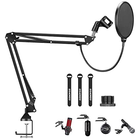Microphone Arm Stand With Pop Filter,Aokeo Microphone Desk Stand-Microphone Suspension Boom Scissor Arm Stand For Blue Yeti,Blue Snowball iCE,QuadCast,Elgato Cover