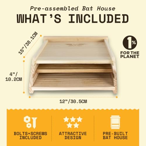 Image of WildYard Bat House Kit for Outdoors - Large 2 Chamber, Cedar, Upto 75 Bats