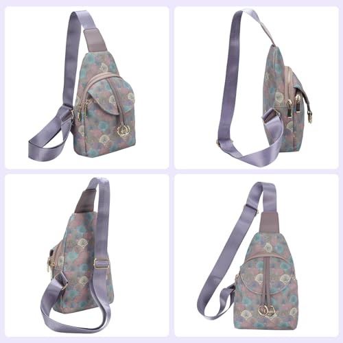 MICOM Sling Bag, Crossbody Bags for Women,Floral PU Fashion Sling Bag for Women,Leather Sling Crossbody Bags,Adjustable for Travel Shopping (Purple)4