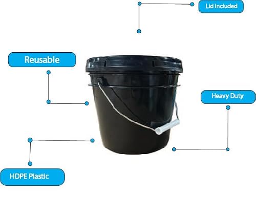 1 Gallon Bucket & Lid -70 Mil All Purpose Pail - Made in The USA - Muli-Purpose - Food Grade - Contains No BPA Plastic - Recyclable. (Black, 1)