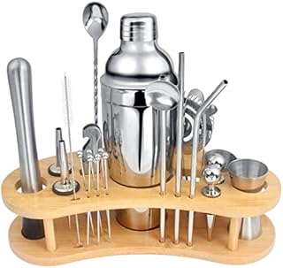 OWUDE Cocktail Mixing Set, 22 Pcs Professional Cocktail Shaker Kit, Making Kit with Bamboo Display Stand & 750ml Stainless Steel Bartending Tools for Home & Bar