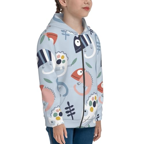 Cute Chameleons On Blue Kids Pullover Hoodies Boys Zip Up Sweatshirts Girls Athletic Clothes with Pocket4