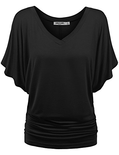 Lock and Love Women's Versatile Casual Short Sleeve Dolman Top – Loose Fit Boat Neck & V-Neck T-Shirt2