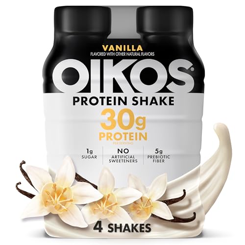 Oikos Protein Shake, Vanilla, 30g High Protein Drinks, Shelf Stable, Ready to Drink, 5g Prebiotic...
