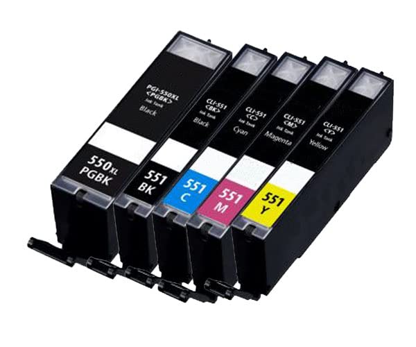 Pulpo Cartucho   Pack 5 Cartuchos de Tinta PGI 550 / CLI 551 Compatible con Canon PGI 550 / CLI 551   Pack 5   XL   Alta Capacidad   Valido para Impresoras Pixma IP/IX/MG/MX