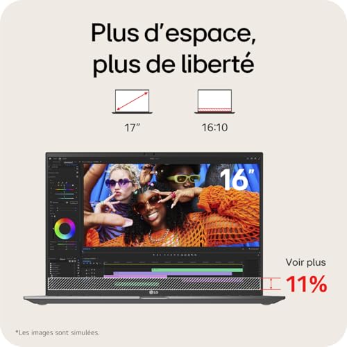 PC portable 17" gram 17Z90RU G.AP55F 1 35kg écran QHD+ format 16:10 2560x1600 Intel® Evo™ i5 1334 RAM SSD NVMe Intel Iris Xe Graphics Win 11 Home Pro Obisidien - vue 7