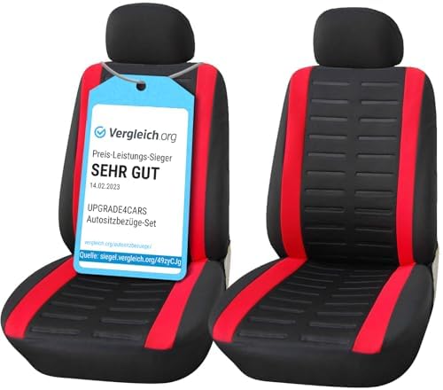 Upgrade4cars Autositzbezüge Set Vordersitze Rot Universal Auto-Schonbezüge | Für Fahrersitz & Beifahrer | passend für die meisten Fahrzeuge | atmungsaktiv & pflegeleicht | angenehm