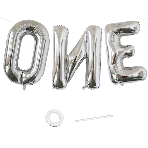 KALOR 40 Inch Silver Letter ONE Balloons Jumbo Foil Mylar Helium Big Balloons for Birthday Party Anniversary Baby Shower Supplies