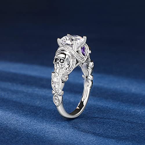 Image of Jeulia 2.55ct Skull Engagement Ring Sets Sterling Silver Heart Cut Red Diamond Ruby Rings Cubic Zirconia Wedding Promise Anniversary Romantic Jewelry for Women Grils Bridal with Gift Box