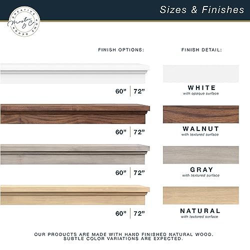 Image of MCS 60-Inch Mantel, Master & Co Natural Woodgrain Finish Solid Wood Floating Fireplace Mantel, Long Floating Shelf for Livingroom with Wood Cleat Hanging System, Photo and Home Decor Display Shelf