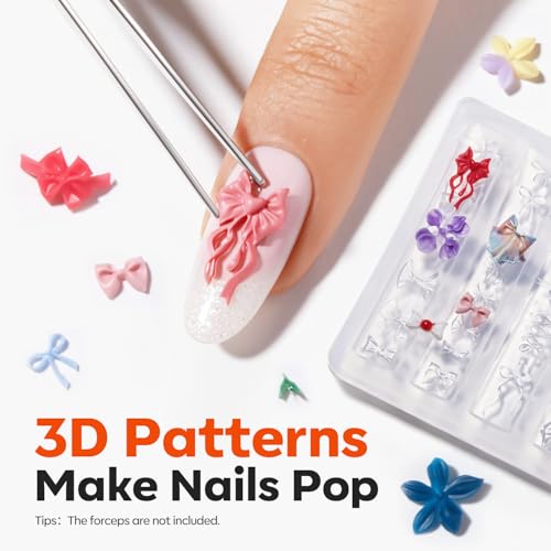 Image of modelones 3D Silicone Nail Art Molds, 3D Multiple Flower & Lace Bow Designs with Carving Pen, Easy DIY Nail Mold for Gel & Acrylic, Reusable Nail Art Tools for Beginners & Professionals