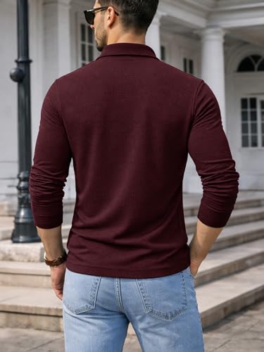 Image of Noble Monk Men's Regular Fit Full Sleeve Half Zipper Polo T-Shirt | Casual Polo Neck T Shirt for Men | Smart Everyday Wear