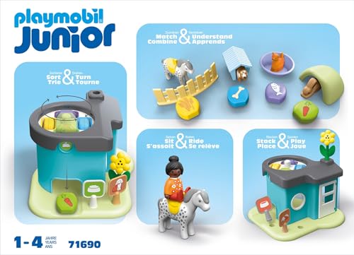 Playmobil 71690 Junior : Maison des Animaux - Comprenant Quatre Animaux de Compagnie - Jouet fabriqué à partir de matière d'origine végétale - Dès 12 Mois