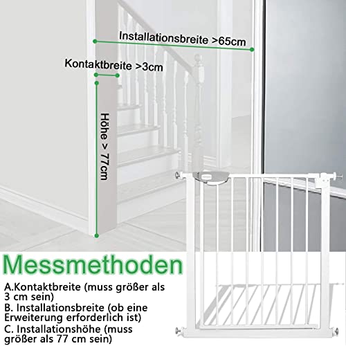 YRHome Türschutzgitter ohne Bohren Treppengitter Treppenschutzgitter für Kinder Türgitter Auto-Close 180° Zweiwegeöffnung Baby Schutzgitter für Baby Kinder, 75-85 cm breit Weiß