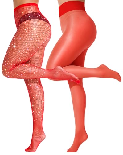 Image of VEBZIN 2 Pairs of Women's Sheer Tights, Fishnet Tights Match Sets Sparkly Tights Sheer Stockings Pantyhose
