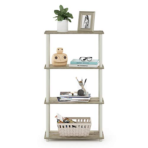 Image of Furinno Turn-N-Tube 4-Tier Multipurpose Shelf Display Rack, Round Tubes, Sonoma Oak /White