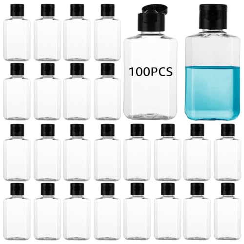 100 Pack 2 oz Empty Hand Sanitizer Bottle Plastic Refillable Bottles with Flip Cap Clear Travel Size Bottles Mini Hand Sanitizer Refillable Containers for Shower Gel Face Creams Body Lotions