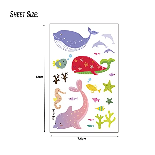 Topfunny Temporary Tattoos For Kids, 160Pcs Cartoon Ocean Animals Fish Tattoos (10 Sheets) Waterproof Cute Fake Tattoo Body Stickers Children Birthday Party Decoration Supplies Gifts Favors Girls Boys #TOP5
